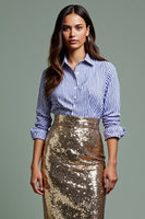 Laden Sie das Bild in den Galerie-Viewer, Blaues und Goldenes Bodycon 2-teiliges Pailletten Urlaubskleid mit Schlitz