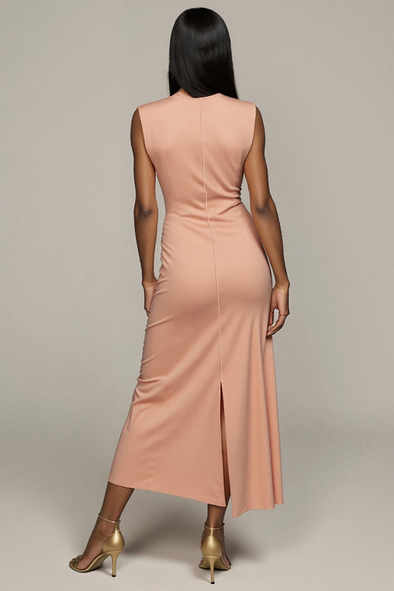 Laden Sie das Bild in den Galerie-Viewer, Langes Etui Formelles Kleid aus Satin mit Schlitz in Blush