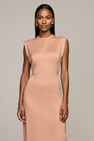 Laden Sie das Bild in den Galerie-Viewer, Langes Etui Formelles Kleid aus Satin mit Schlitz in Blush