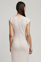 Laden Sie das Bild in den Galerie-Viewer, Etui Midi Hellrosa Arbeitskleid mit Schlitz und Flügelärmeln