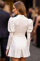 Laden Sie das Bild in den Galerie-Viewer, Glitzerndes Weißes Bodycon Arbeitskleid mit Pailletten und Ärmeln