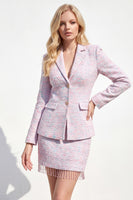 Laden Sie das Bild in den Galerie-Viewer, Hellrosa 2-teilige Party Outfits aus Tweed mit Fransen