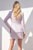 Laden Sie das Bild in den Galerie-Viewer, Hellrosa 2-teilige Party Outfits aus Tweed mit Fransen