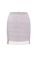 Laden Sie das Bild in den Galerie-Viewer, Hellrosa 2-teilige Party Outfits aus Tweed mit Fransen