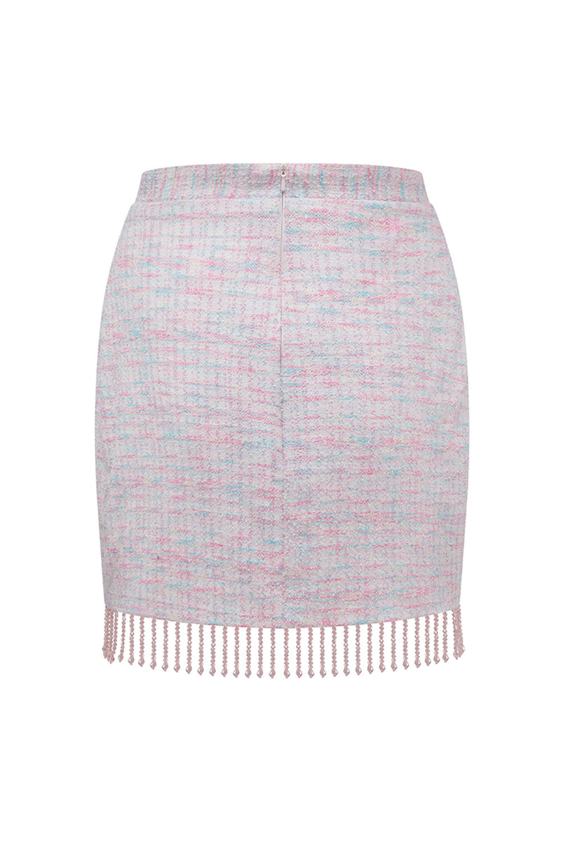 Laden Sie das Bild in den Galerie-Viewer, Hellrosa 2-teilige Party Outfits aus Tweed mit Fransen