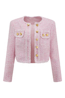 Laden Sie das Bild in den Galerie-Viewer, Rosa 2-teilige Kurze Party Outfits aus Tweed