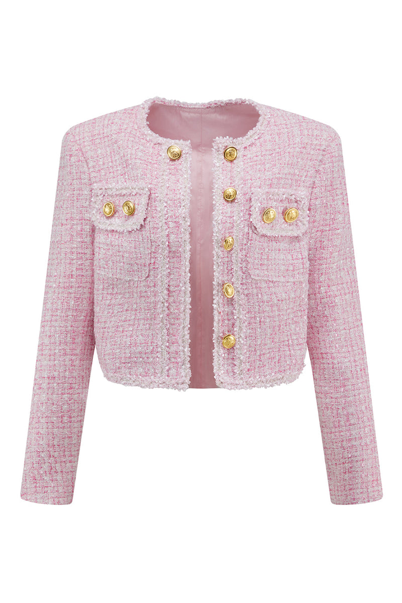 Laden Sie das Bild in den Galerie-Viewer, Rosa 2-teilige Kurze Party Outfits aus Tweed