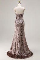 Laden Sie das Bild in den Galerie-Viewer, Goldenes Leoparden Etui Gepardenmuster Langes Festtags-Partykleid mit Schlitz
