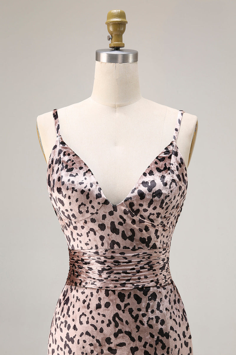 Laden Sie das Bild in den Galerie-Viewer, Meerjungfrauen Goldenes Leopard Spaghettiträger Langes Abschlussballkleid mit Schlitz