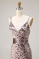 Laden Sie das Bild in den Galerie-Viewer, Meerjungfrauen Goldenes Leopard Spaghettiträger Langes Abschlussballkleid mit Schlitz
