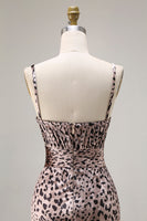 Laden Sie das Bild in den Galerie-Viewer, Meerjungfrauen Goldenes Leopard Spaghettiträger Langes Abschlussballkleid mit Schlitz