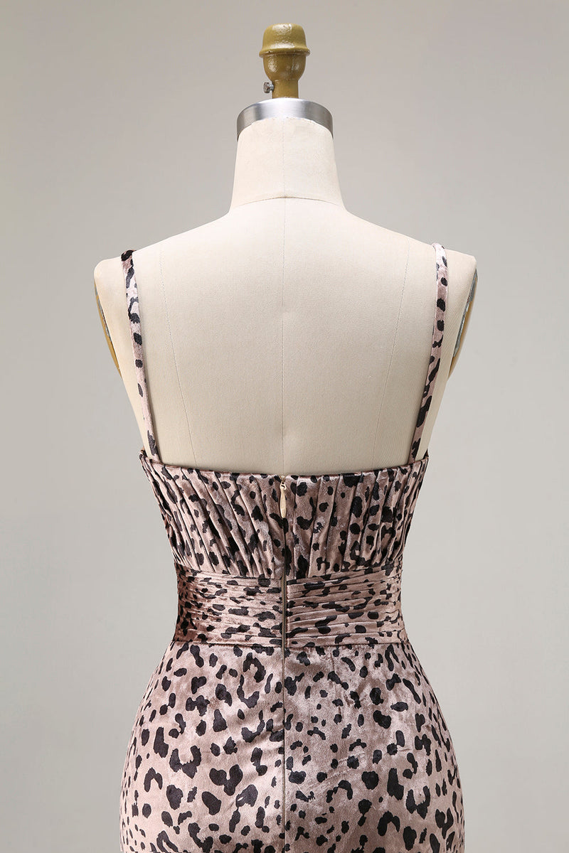 Laden Sie das Bild in den Galerie-Viewer, Meerjungfrauen Goldenes Leopard Spaghettiträger Langes Abschlussballkleid mit Schlitz