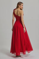 Laden Sie das Bild in den Galerie-Viewer, Rotes Geblümtes A-Linie Eine Schulter Langes Festtags-Partykleid