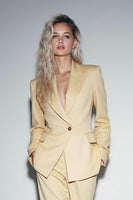 Laden Sie das Bild in den Galerie-Viewer, Gelbe 2-teilige Damenanzüge mit Spitzrevers und Taschen