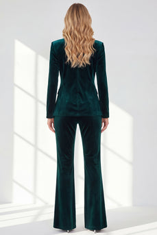 Dunkelgrüner Samt 2 Stück Peak Revers Damen Anzüge