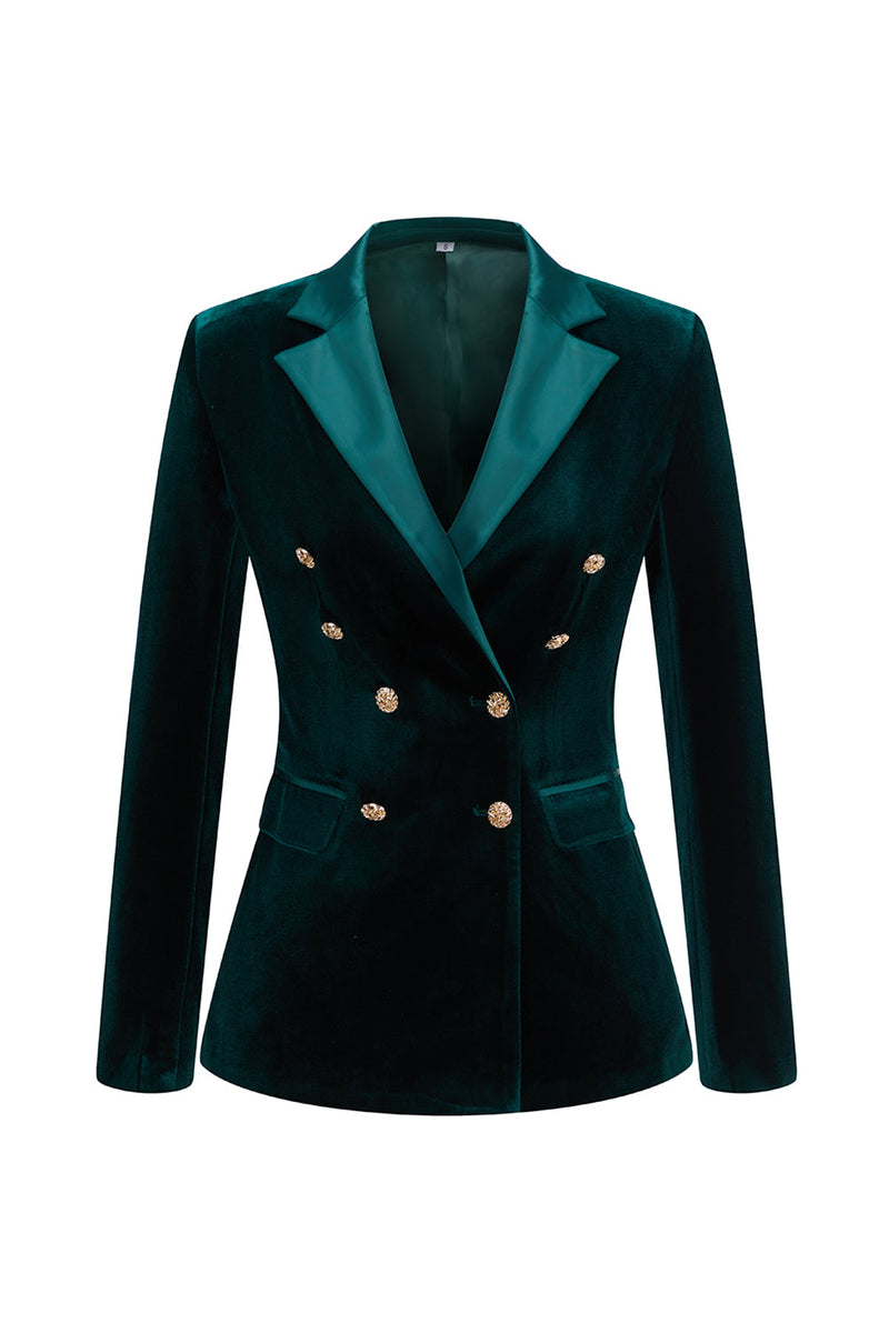 Laden Sie das Bild in den Galerie-Viewer, Dunkelgrün Peak Revers 2-teilige zweireihige Damen Ballanzüge aus Samt