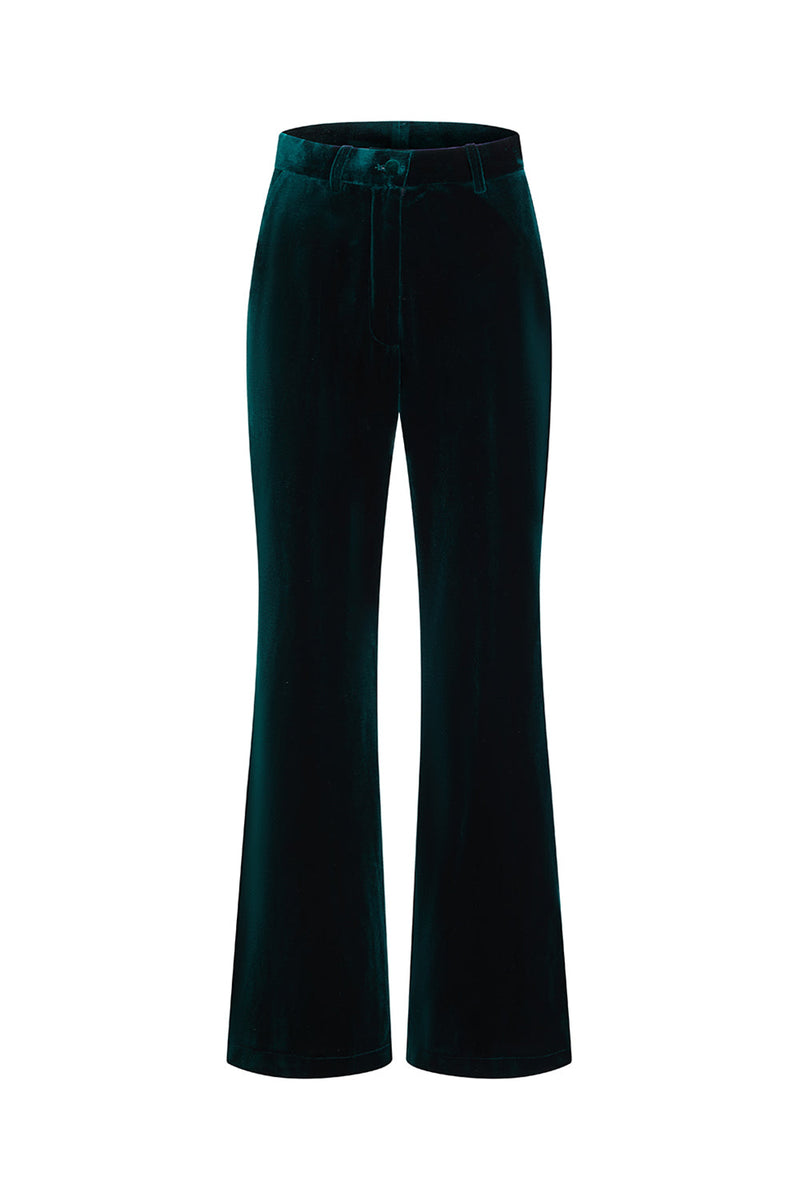 Laden Sie das Bild in den Galerie-Viewer, Dunkelgrün Peak Revers 2-teilige zweireihige Damen Ballanzüge aus Samt