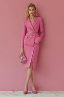 Laden Sie das Bild in den Galerie-Viewer, Fuchsia 2-teiliges Midi Arbeitskleid mit Taschen