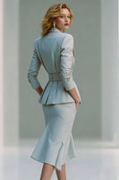 Laden Sie das Bild in den Galerie-Viewer, Grauer Bleistift Peak Revers 2-teilige Midi Business Anzüge mit Gürtel