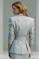 Laden Sie das Bild in den Galerie-Viewer, Grauer Bleistift Peak Revers 2-teilige Midi Business Anzüge mit Gürtel