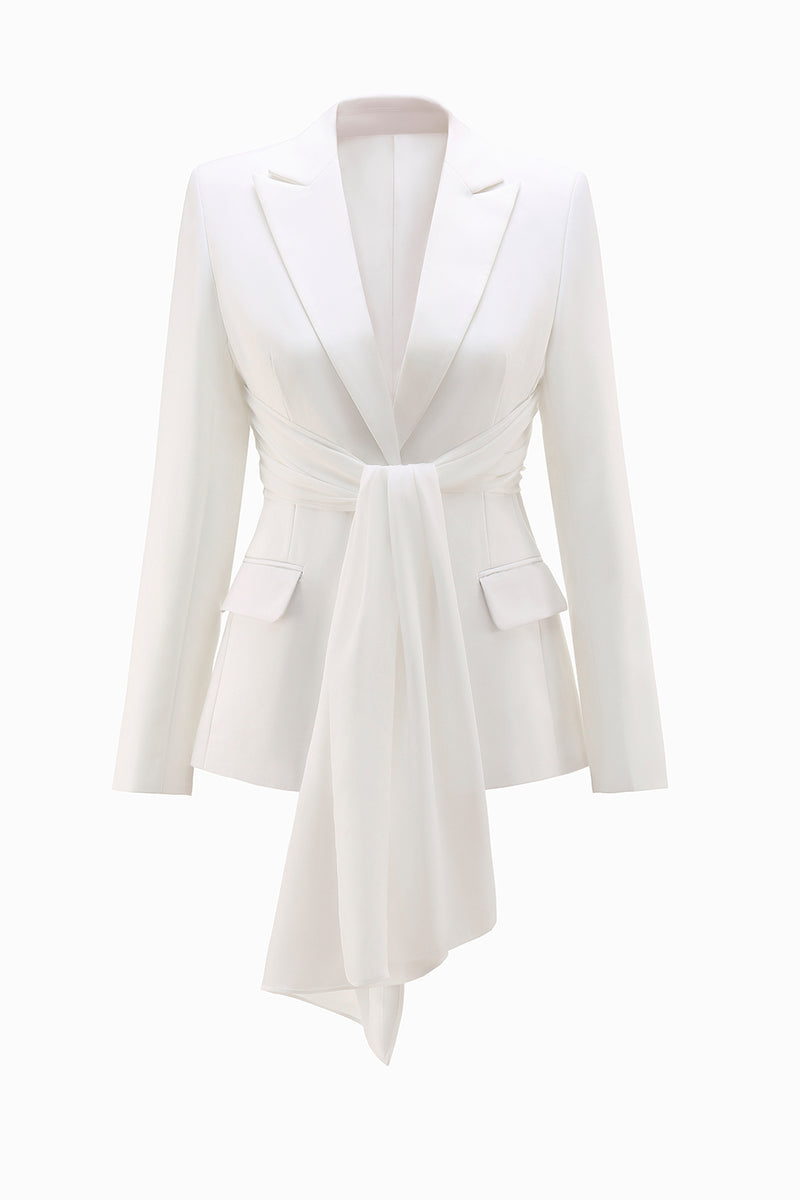 Laden Sie das Bild in den Galerie-Viewer, Weiße 2-teilige Business-Anzüge mit gerafftem Revers und Schärpe