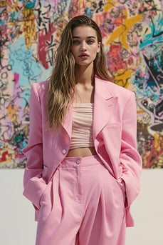 Rosa Peak Revers Satin 2 Stück Damen Ballanzüge mit Taschen