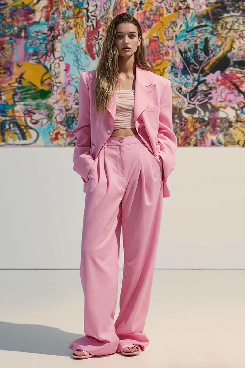 Laden Sie das Bild in den Galerie-Viewer, Rosa Peak Revers Satin 2 Stück Damen Ballanzüge mit Taschen