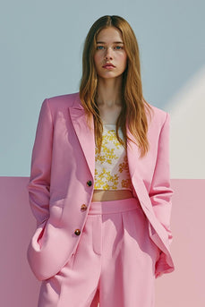 Rosa Einreihige 2-teilige Satin Ballanzüge mit Taschen