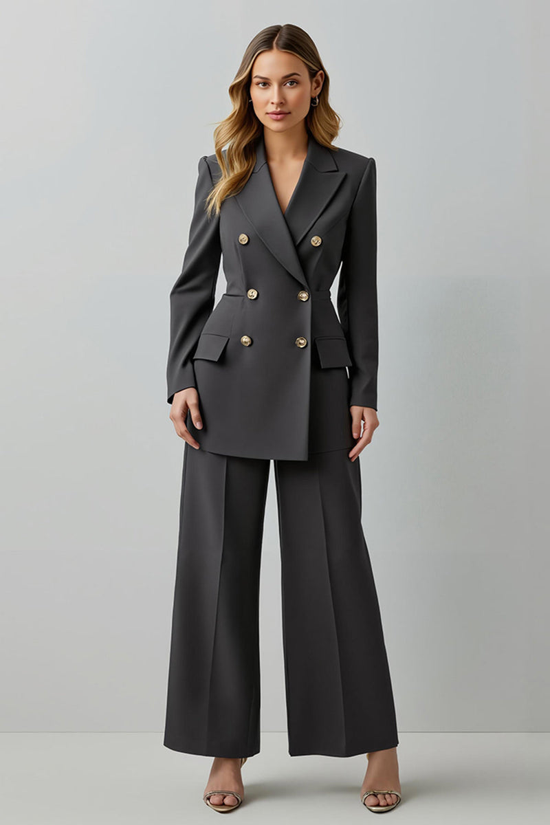 Laden Sie das Bild in den Galerie-Viewer, Dunkelgraue 2-teilige Zweireihige Business-Anzüge mit Spitzrevers