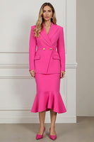 Laden Sie das Bild in den Galerie-Viewer, Meerjungfrau 2-teiliges Business Casual Kleid mit Spitzrevers in Fuchsia