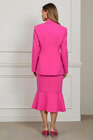 Laden Sie das Bild in den Galerie-Viewer, Meerjungfrau 2-teiliges Business Casual Kleid mit Spitzrevers in Fuchsia