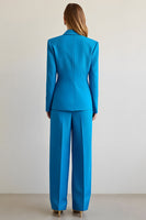 Laden Sie das Bild in den Galerie-Viewer, Blau 2 Stück Gekerbtes Revers Satin Damen Ballanzüge