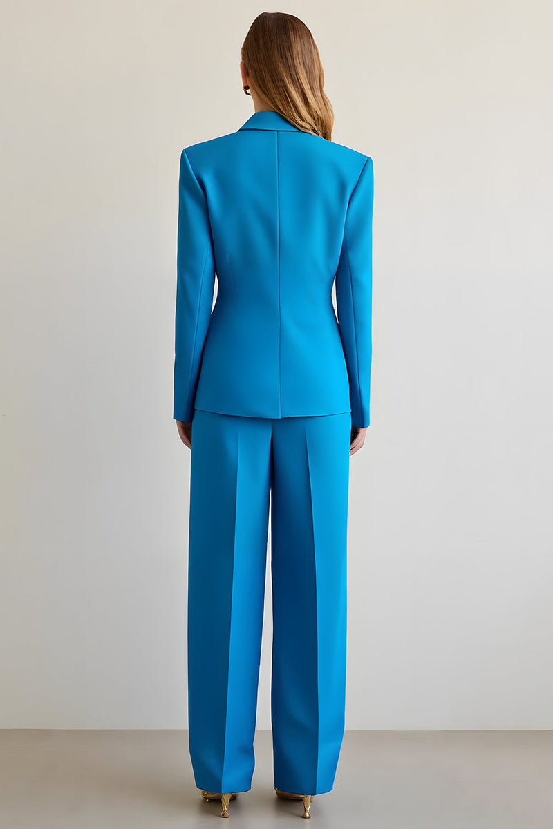 Laden Sie das Bild in den Galerie-Viewer, Blau 2 Stück Gekerbtes Revers Satin Damen Ballanzüge