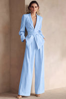 Laden Sie das Bild in den Galerie-Viewer, Blaue 2-teilige Business-Anzüge aus Satin mit Spitzrevers und Schärpe
