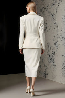 Elfenbein 2 Stück Elfenbein Peak Revers Bleistift Midi Business Anzüge