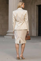 Laden Sie das Bild in den Galerie-Viewer, Champagner 2-teilige Bleistift Midi Business Anzüge mit Spitzrevers