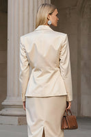 Laden Sie das Bild in den Galerie-Viewer, Champagner 2-teilige Bleistift Midi Business Anzüge mit Spitzrevers