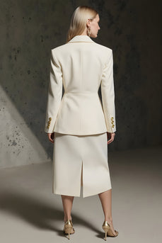 Elfenbein 2-teilige Midi Business Anzüge mit gekerbtem Revers