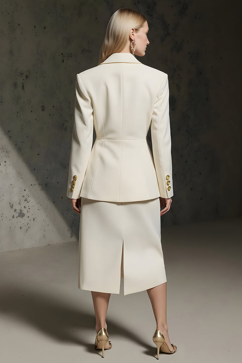 Laden Sie das Bild in den Galerie-Viewer, Elfenbein 2-teilige Midi Business Anzüge mit gekerbtem Revers