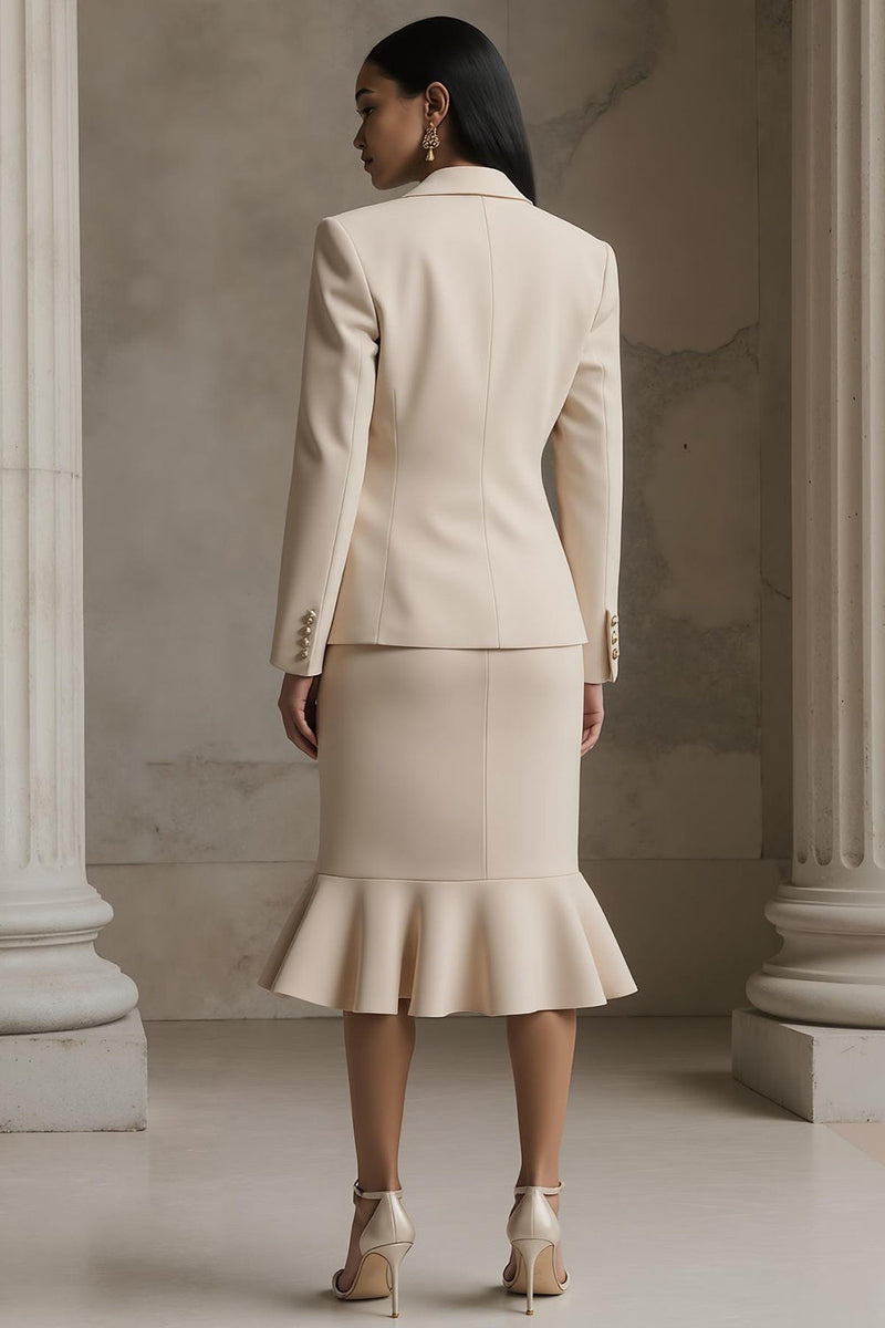 Laden Sie das Bild in den Galerie-Viewer, Champagner 2-teiliges Bleistift Midi Businesskleid mit gekerbtem Revers