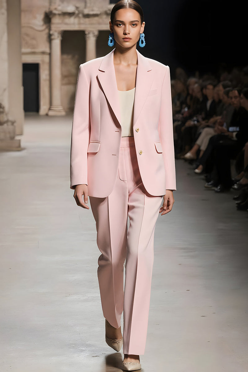 Laden Sie das Bild in den Galerie-Viewer, Rosa Gekerbtes Revers 2-teilige Damenanzüge mit Ärmeln