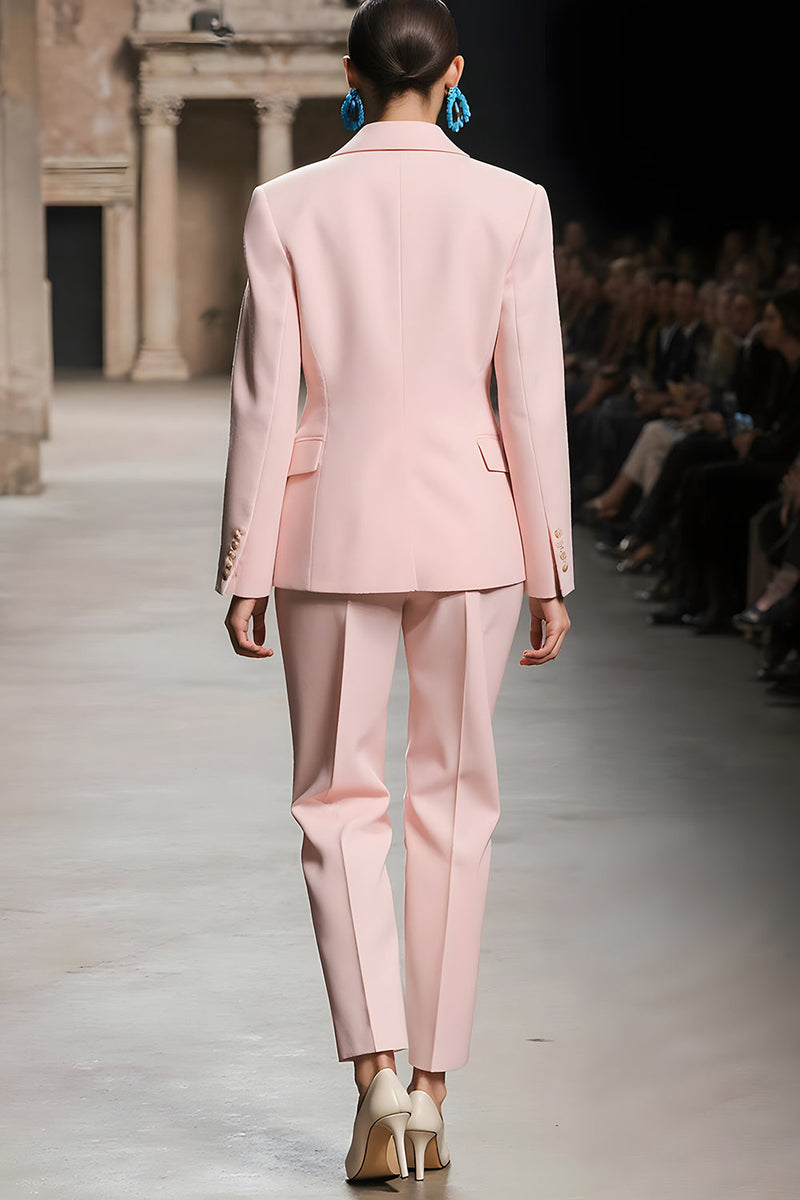 Laden Sie das Bild in den Galerie-Viewer, Rosa Gekerbtes Revers 2-teilige Damenanzüge mit Ärmeln