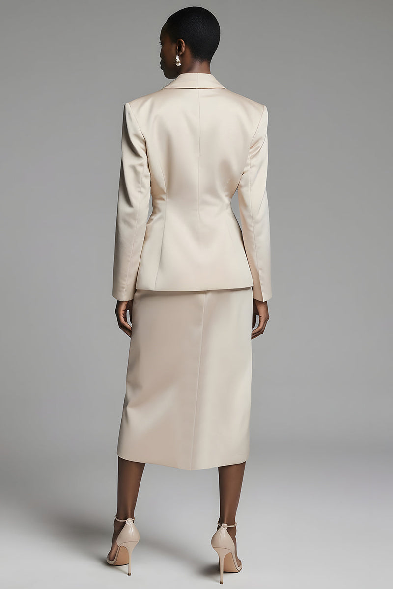 Laden Sie das Bild in den Galerie-Viewer, Peak Revers Etui Champagner Ein Knopf Damen Anzüge mit Schlitz