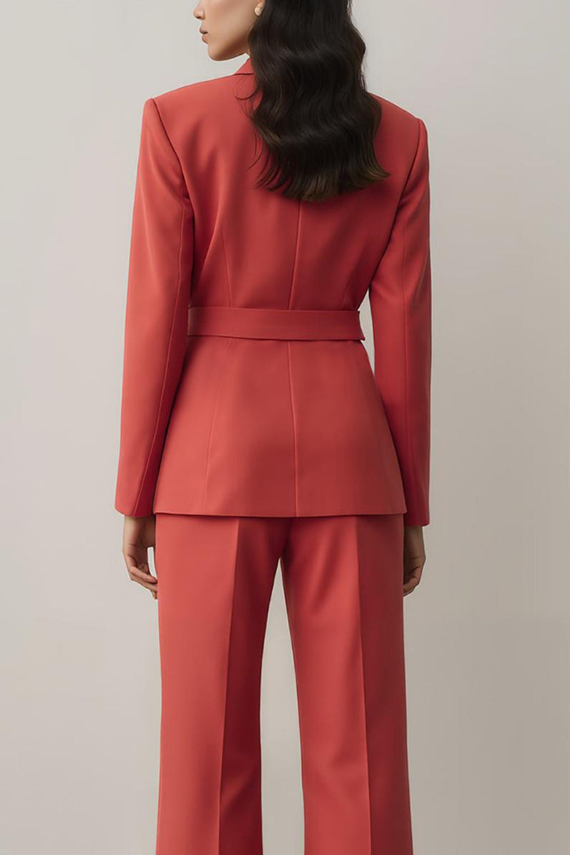 Laden Sie das Bild in den Galerie-Viewer, Rotes Gekerbtes Revers 2-teilige Damenanzüge mit Gürtel
