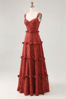 Laden Sie das Bild in den Galerie-Viewer, Florales Terrakotta Rüschen kleid für Hochzeitsgäste in A-Linie