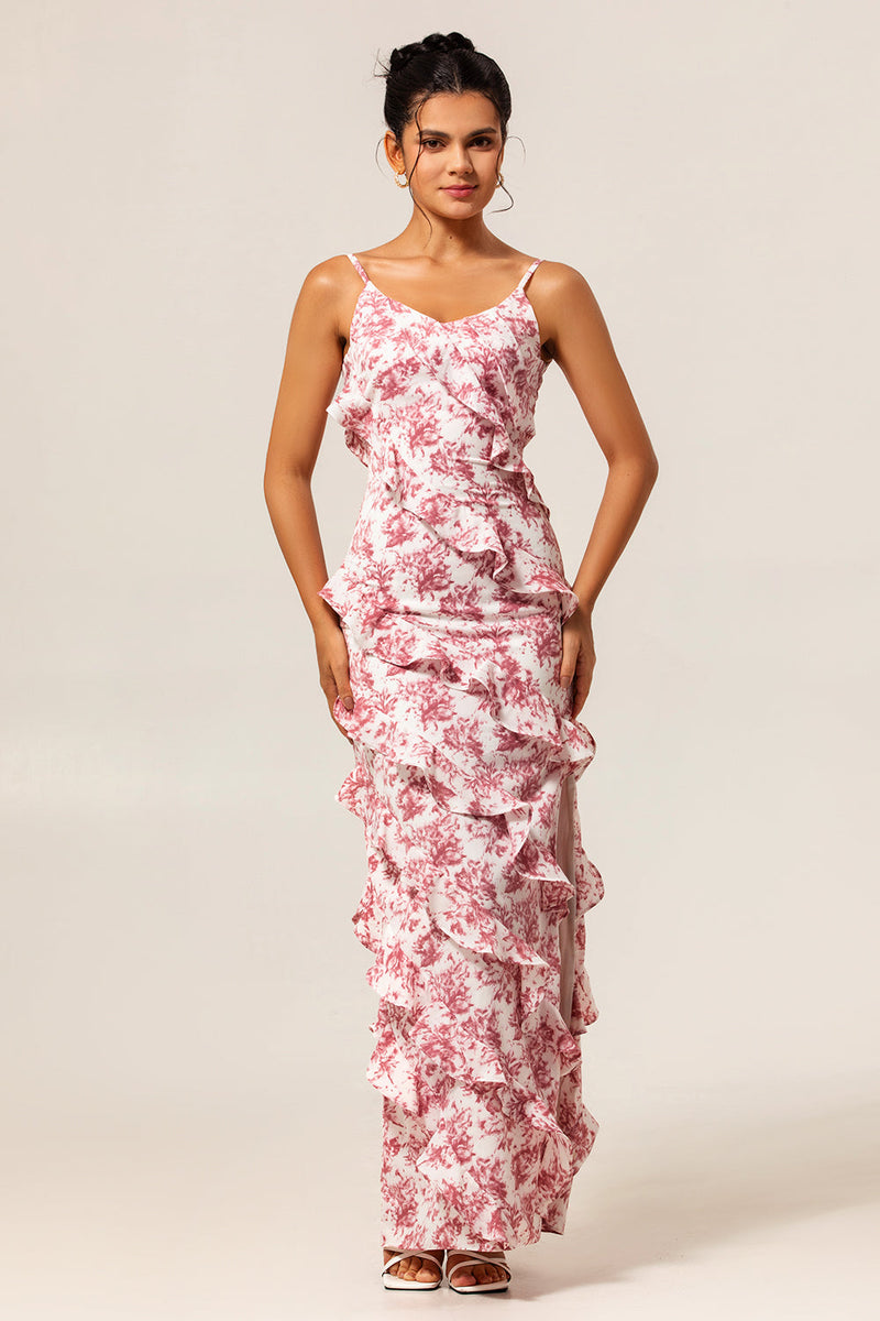 Laden Sie das Bild in den Galerie-Viewer, Langes Etui Hochzeitsgastkleid mit Blumen und Schlitz