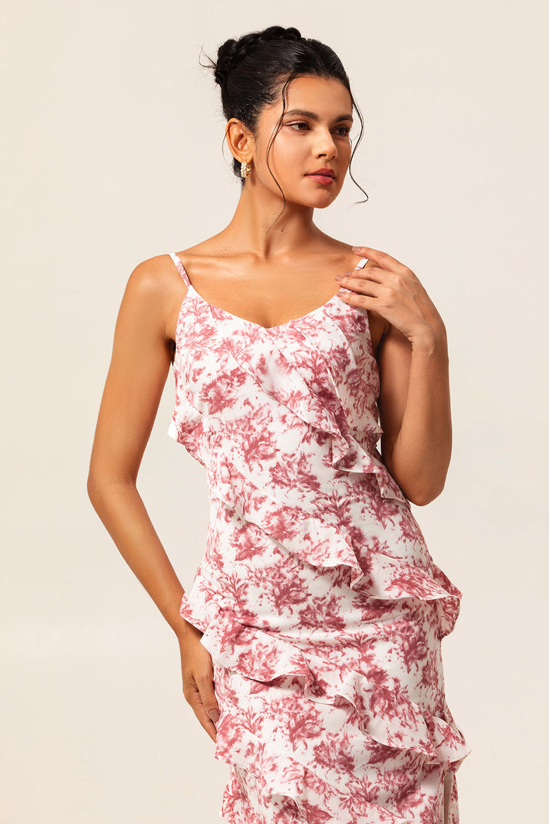 Laden Sie das Bild in den Galerie-Viewer, Langes Etui Hochzeitsgastkleid mit Blumen und Schlitz