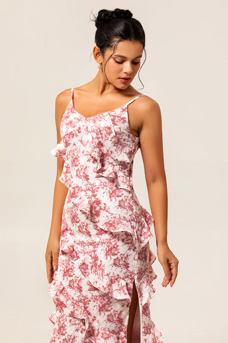 Laden Sie das Bild in den Galerie-Viewer, Langes Etui Hochzeitsgastkleid mit Blumen und Schlitz