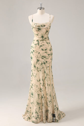 Champagner Blume Meerjungfrau Brautjungfernkleid mit Schlitz