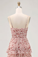 Laden Sie das Bild in den Galerie-Viewer, Blush Blumen A Linie Spaghettiträger Bedrucktes Gestuftes Hochzeitsgastkleid